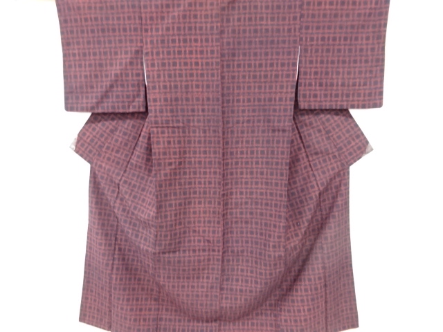 アンティーク　井桁模様織り出し　手織り紬着物